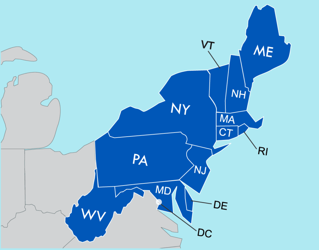 Eastern United States Regional Sales Territory Map