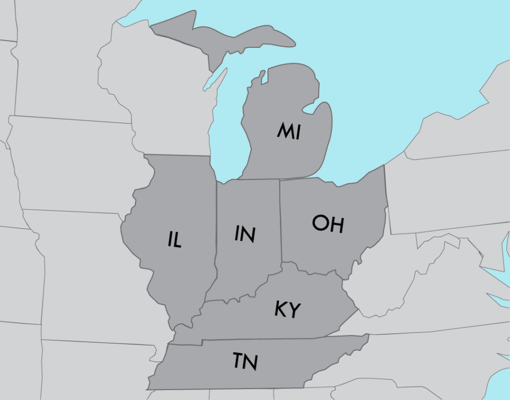 Mideast United States Regional Sales Territory Map