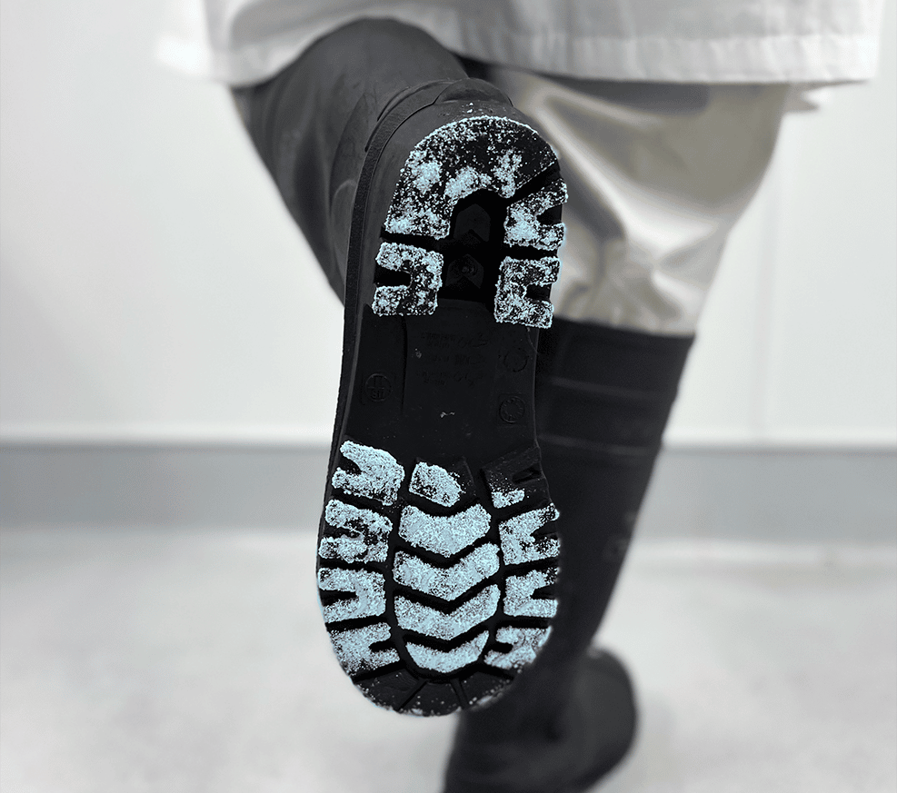 closeup of provastride powder on bottom of boot